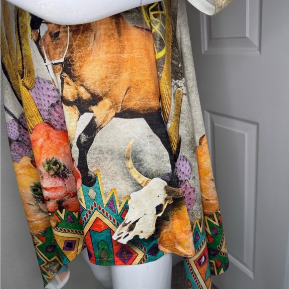 a. m. m. a Western Cream and Orange Asymmetrical Graphic Dress. - Picture 9 of 11